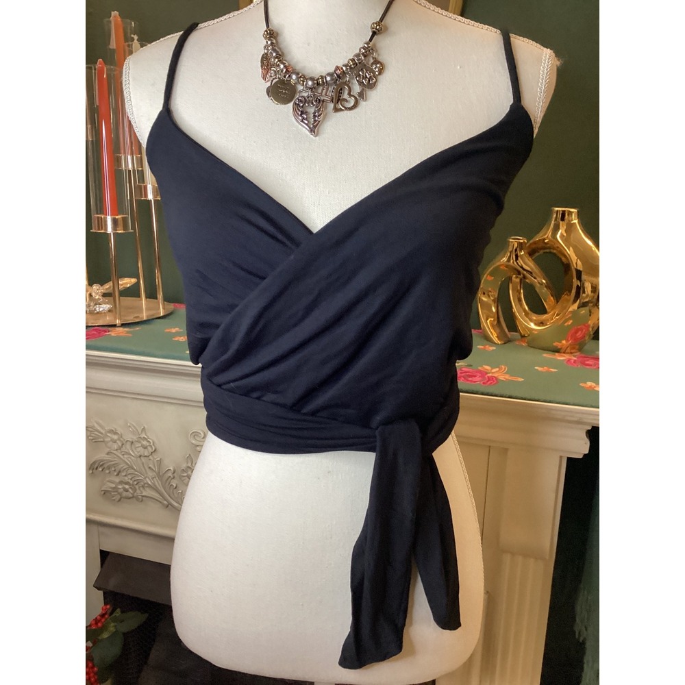 Lulus Wrap Crop Top Women S Black NWT Surplice Adjustable Straps Tie Back - Picture 3 of 5